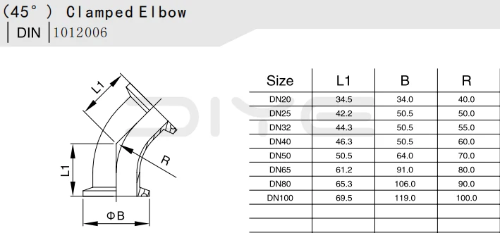 Sanitary Stainless Steel Clamp 45 Degree Elbow